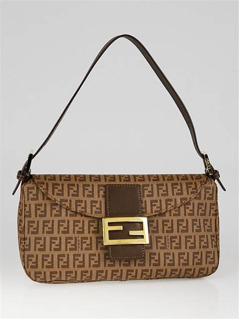 Fendi Brown Zucchino Coated Canvas Forever Baguette Bag 